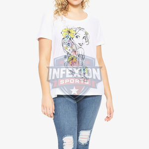 Camiseta de Algodón con Estampado Floral Blanco para Mujer, Cuello Redondo, Manga Corta, Informal, Verano, Corte Regular, Tejido Jersey Transpirable - Product Image 1
