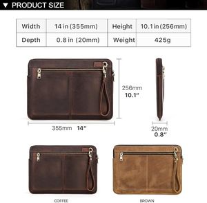 Brown Leather Clutch <b>Zip</b> Around <b>Wallet</b> with Dual Zippers and Wrist Strap - Product Image 6