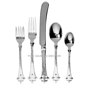 Ensemble de couverts classiques en métal martelé, poli miroir, couteau, fourchette, cuillère, vaisselle de mariage, résistant à la rouille - Product Image 1