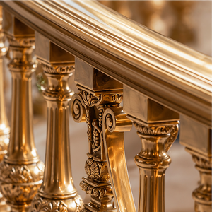 Barandilla de Escalera de Metal Dorado Curvo de Lujo con Balaustres Ornamentados para Grandes Villas, Hoteles e Interiores Elegantes - Product Image 2