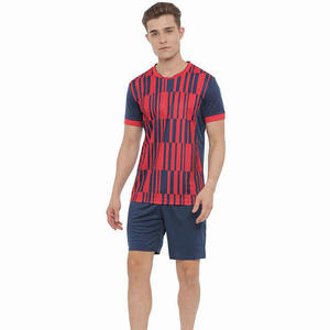 Conjunto de Camiseta y Pantalones Cortos de Tenis Unisex Rojo y Azul Marino, Poliéster que Absorbe la Humedad, Corte Regular, Ropa Deportiva de Verano, Cuello en V sin Mangas - Product Image 1