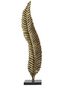 ประติมากรรมใบเฟิร์นอะลูมิเนียมเคลือบทองเหลืองโบราณ งานศิลปะพฤกษศาสตร์แบบมินิมอล ตั้งบนฐานหินอ่อนสีดำ สำหรับตกแต่งบ้านสมัยใหม่ - Product Image 2