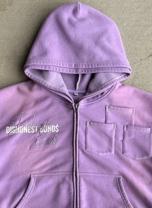 Sudadera con capucha unisex morada de felpa francesa con cremallera, estilo oversize, informal, de color liso, con bolsillos, para otoño, de poliéster. - Product Image 5