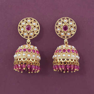 Kanhai Jewels Artificial Fashion Jewellery Antique Brass <b>Moon</b> Shape Jhumki Earrings Gold Plating <b>Crystal</b> Rhinestone Women's - Product Image 1
