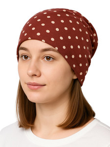 Custom Dotted Style <b>Beanie</b> Red Color Dot Pattern 100% Cotton Hand Knitted Male Casual Hat 56-58CM Adult Size - Product Image 2