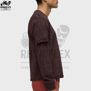 Camisetas de hombre de doble capa con doble manga, camisetas unisex de doble manga con bordado desgastado, 100% algodón, personalizadas - Product Image 2