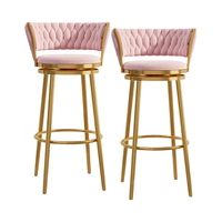 Modernes Design 75cm Gegen höhe Bar Tool Chair 360 ° Drehbarer Samt Küchen insel Stuhl mit Gold Fuß stütze Pink