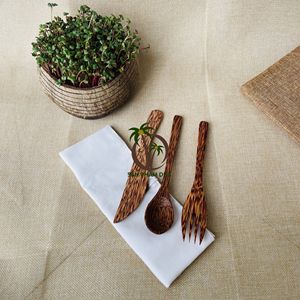 Ensemble de couverts en bois de bambou et de noix de coco écologiques, fabrication en gros, y compris cuillère, couteau, fourchette, vaisselle - Product Image 6