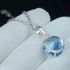 Pendentif Aigue-marine Bleu Ciel en Argent Sterling 925, Collier Vintage avec Pierre Précieuse Libre, Cadeau de Mariage ou Pierre de Naissance du Mois de Mars - Product Image 3