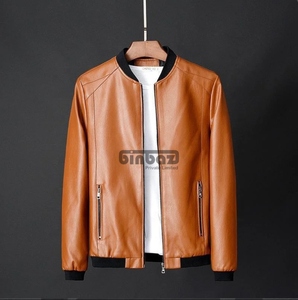 Veste en cuir PU pour homme, veste bomber zippée, coupe-vent, vêtements d'extérieur décontractés pour l'automne et l'hiver - Product Image 5