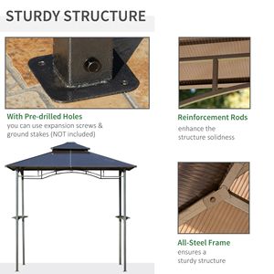 8FT X 5FT Sturdy Frame Brown BBQ Gazebo Outdoor UV/Rain Resistant <b>Canopy</b> with 2 Side Shelves & Double Layer PC <b>Roof</b> Steel Poles - Product Image 4