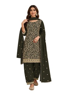 Nouvelle collection de créateurs : Ensemble de fête Salwar Kameez en faux georgette brodé, matière pour robe, costume Punjabi, séchage rapide, toutes saisons - Product Image 3