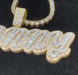 Collar de cadena de tenis clásico para hombre de 3 mm con colgante de nombre personalizado en diseño cursivo, chapado en rodio con moissanita - Product Image 2