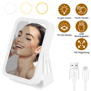 Specchio da Trucco da Viaggio USB Ricaricabile con Ingrandimento 10X, LED e Sensore Touch Intelligente, 3 Modalità di Illuminazione, Doppio Lato - Product Image 1