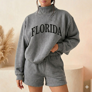 Ensemble court col roulé pour femme, style quotidien, hiver, chaud, brossé, deux pièces, confortable, pour la saison froide - Product Image 1