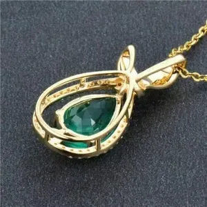 Collier Pendentif Élégant en Moissanite Verte Taille Brillante, Style Vintage pour Soirée, en Argent Sterling 925 Plaqué Or, Design Halo Goutte Fine - Product Image 4