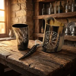 Juego de cuernos de buey de alta calidad, 3 piezas, estilo vikingo natural, taza de cuerno de buey para beber con vaso de chupito y abridor de botellas de cuerno. - Product Image 5