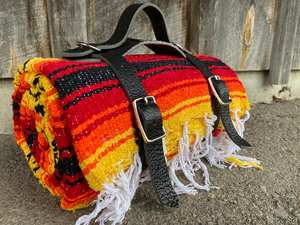 Leather Blanket Mat Strap Durable <b>Adjustable</b> Genuine Lightweight Strap with Brass Buckle Carrier for Outdoor Adventures - Product Image 6