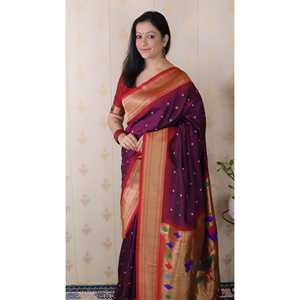 Sari de Seda Bandhani Paithani para Mujer, Tejido con Zari, para Bodas y Fiestas, con Blusa Elegante - Product Image 2