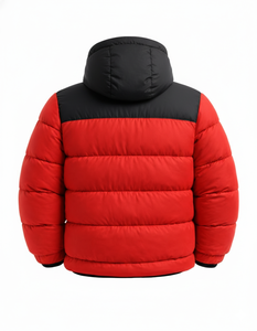 Blouson matelassé à capuche pour homme, rouge et noir, chaud pour l'hiver, épais, zippé, écologique, imperméable, style streetwear décontracté - Product Image 2