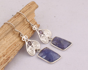 Handmade Antique Finish Lapis Lazuli Drop Earrings <b>Solid</b> 925 <b>Silver</b> Ethnic Tribal Design Jewelry Wholesale Jaipur Artisa - Product Image 1
