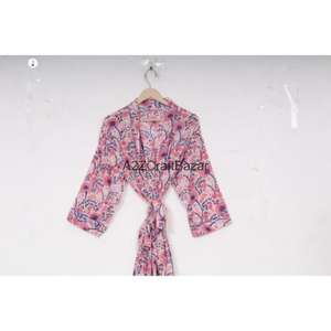 Bata Kimono de Satén 100% Algodón para Mujer, Estampado Floral Hecho a Mano, Ropa de Noche de Verano, Vestido de Playa para Otoño Invierno Romántico - Product Image 6