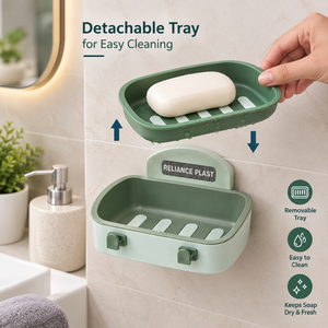 Porte-savon mural Reliance Plast, durable et facile à nettoyer, en plastique vert menthe, design minimaliste, avec crochet pour éponge, pour salle de bain - Product Image 2