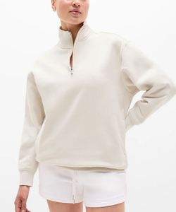 OEM Custom Logo 1/4 <b>Zip</b> Collar Women's Sweatshirt and Short Set Pullover Oversized for Autumn Winter 320 GSM Fleece Cotton/Poly - Product Image 6