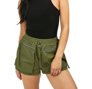 Nouveautés shorts d'été pour femmes sans couture logo personnalisé shorts de yoga d'entraînement pour femmes couleur unie poches avant zippées - Product Image 1