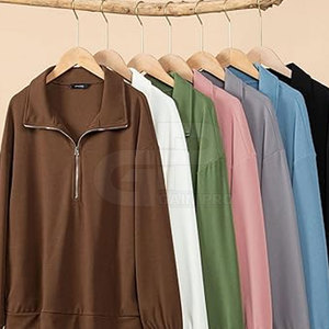 Stylish <b>Women</b> <b>Quarter</b> <b>Zip</b> Sweatshirt Featuring Adjustable Collar Lightweight Layer For Travel Fitness And Streetwear Look - Product Image 6