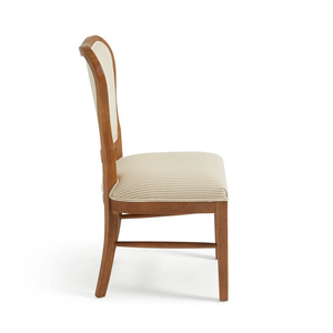 Chaise de salle à manger classique moderne en bois massif avec revêtement en tissu rayé - Product Image 2