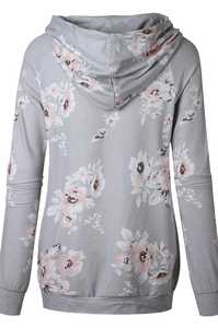 Sweat-shirt décontracté pour femme à imprimé floral, manches raglan longues, avec cordon de serrage, poche kangourou et capuche croisée - Product Image 3