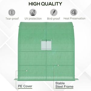 Serra a tettoia 7x3x7 con 2 porte avvolgibili, finestre e copertura in PE, 3 ripiani in rete metallica per giardini - Product Image 6