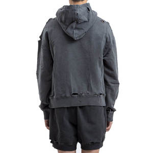 Sweat-shirt à capuche oversize pour homme, 100% coton French Terry, design découpé, finition délavée, style streetwear, vêtement d'automne - Product Image 5