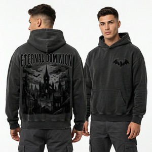 Sweat à capuche personnalisé noir Nocturnal Manifesto, effet délavé vintage, motif chauve-souris, pour homme, coupe oversize, imprimé gothique, streetwear, en molleton, fabricant - Product Image 4