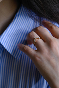 14K Yellow Gold Chevron Lab Grown Diamond Curved Wedding Band <b>Ring</b> - Product Image 4