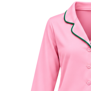 Womens <b>Pink</b> 1908 Embroidered Pajama Set with <b>Long</b> <b>Sleeve</b> Collared <b>Top</b> Adjustable Drawstring Trousers and Contrast Piping - Product Image 6
