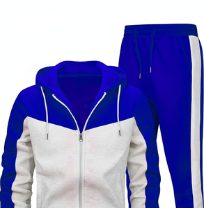 Survêtement décontracté pour homme, bleu et blanc, à capuche, avec fermeture éclair, manches longues, sweat-shirt avec poches latérales, vêtements d'automne - Product Image 4