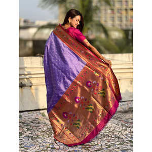 Sari en soie fusionnée Elite Weaves Lavender Zari tissé Bandhani Paithani pour femmes 650g - Product Image 4