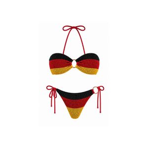 Bikini Rojo con Cuentas para Mujer, con Cuello Halter y Tela de Algodón/Spandex de Alta Calidad, con Bordado Personalizado, Conjunto de Traje de Baño - Product Image 3