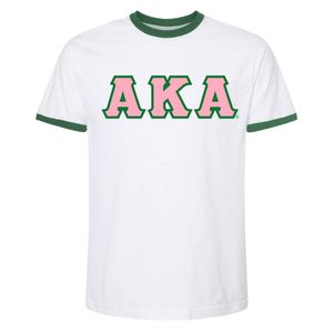 Camiseta AKA con letras para mujer, camiseta de algodón rosa, blanca y verde, ropa griega informal de moda de manga corta, top cómodo para el día a día - Product Image 1