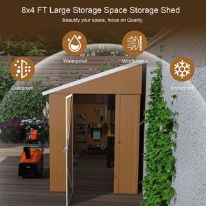 Abri de jardin en métal robuste 8x4 avec portes doubles, fenêtres, résistant aux intempéries, pour extérieur, jardin, cour, hauteur 4 pieds, ventilation - Product Image 3