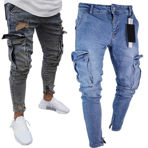 Pantalones Vaqueros Resistentes de Cintura Alta con Múltiples Bolsillos para Hombre, Estilo Informal, Ajuste Regular, Color Azul Duradero, Ideales para Actividades al Aire Libre - Product Image 4