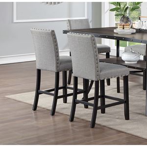 Moderne Sedie da Pranzo in Tessuto Grigio, Set da 2, Altezza Bancone, con Cuscino Imbottito e Finiture con Borchie per Cucina e Sala da Pranzo - Product Image 5