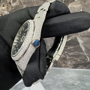 Montre Moissanite Incolore Sertie de Diamants, Cadran Noir avec Index, Mouvement Automatique, Style Hip Hop, Cadeau pour Père - Product Image 2