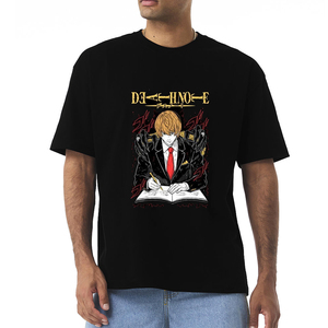 T-shirt à manches courtes noir pour homme Death Note Light Yagami, coupe classique, col rond, jersey en coton décontracté, style streetwear confortable, 250g - Product Image 6