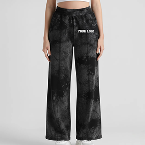 Pantalon de survêtement ample et respirant en molleton de coton épais noir vintage pour femme, taille élastique, coupe large, automne - Product Image 1