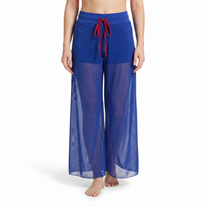 Pantalones de playa de malla transparente para mujer, pantalones de natación de pierna ancha con cintura con cordón - Product Image 1