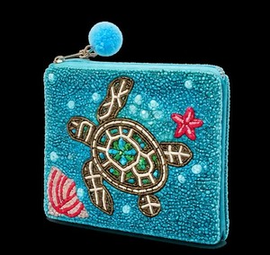 Handmade Embroidered Turtle <b>Coin</b> <b>Purse</b> Mini Zipper Closure Bohemian Style Microfiber Synthetic Leather Unisex Accessory - Product Image 4