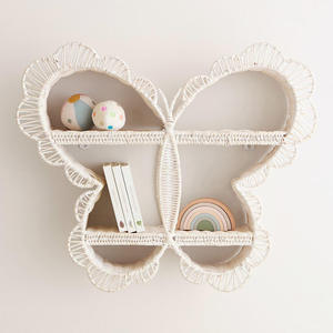 Étagère murale en rotin blanc festonné pour enfants, étagère flottante en osier papillon, organisateur de rangement mural pour chambre d'enfant - Product Image 3